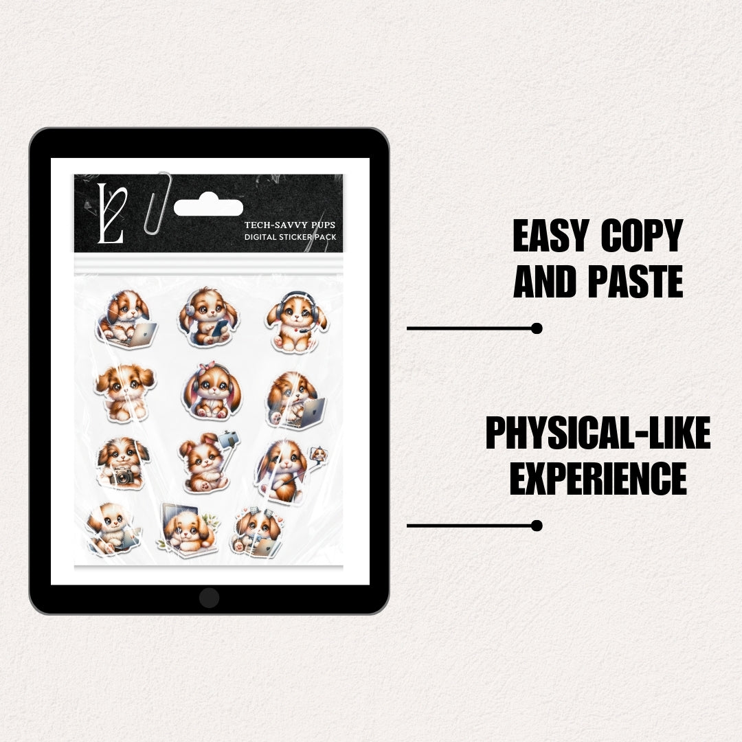 15 Watercolor Tech-Savvy Pups Digital Stickers Pack